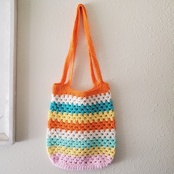 Crochet Knit Retro Tote Beach Bag Handmade - Picture 4 of 10